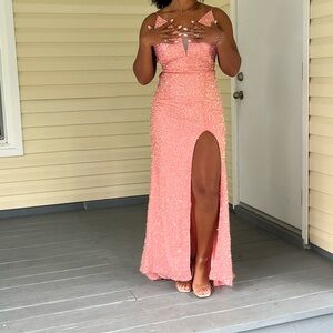 Pink prom dress with slit
